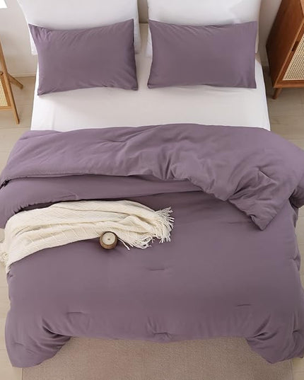 ROSGONIA Dusty Purple Comforter Set Queen, 3pcs (1 Boho Comforter & 2 Pillowcases) All Season Bedding Lightweight Bedspread Blanket Quilt Bed - LeafyLoom