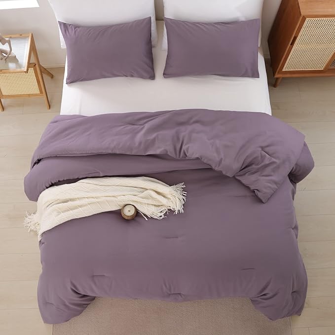 ROSGONIA Dusty Purple Comforter Set Queen, 3pcs (1 Boho Comforter & 2 Pillowcases) All Season Bedding Lightweight Bedspread Blanket Quilt Bed - LeafyLoom