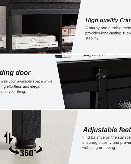 HOMISSUE Corner TV Stand, Corner TV Stand for 55 60 Inch TV, Industrial & Farmhouse Corner Entertainment Center w/Sliding Barn Door, Corner TV Cabinet for Living Room, Black - LeafyLoom