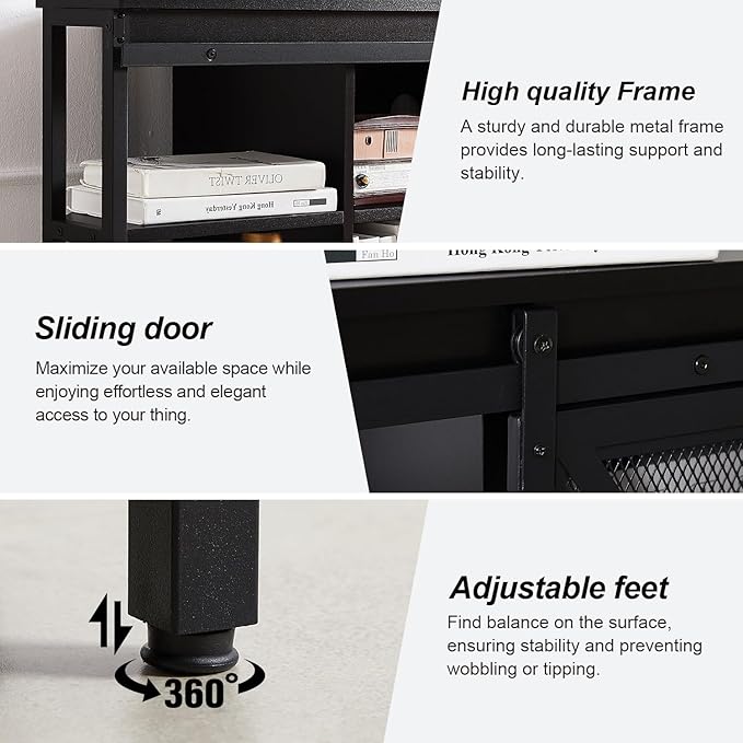 HOMISSUE Corner TV Stand, Corner TV Stand for 55 60 Inch TV, Industrial & Farmhouse Corner Entertainment Center w/Sliding Barn Door, Corner TV Cabinet for Living Room, Black - LeafyLoom