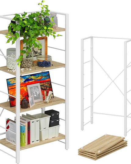 4NM Bookshelf 4 Tier Industrial Bookcase Home Office Adjustable Bookshelves Storage Shelves Organizer Vintage Book Shelf Display Rack for Living Room, Bedroom,Home - Natural - LeafyLoom