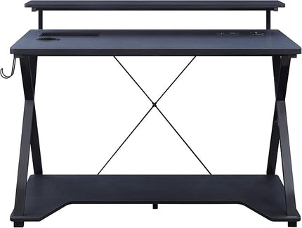 OSP Home Furnishings Checkpoint Ghost Battlestation Gaming Desk with RGB LED Lights, Black - LeafyLoom