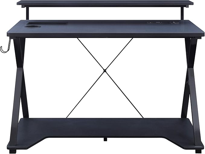OSP Home Furnishings Checkpoint Ghost Battlestation Gaming Desk with RGB LED Lights, Black - LeafyLoom