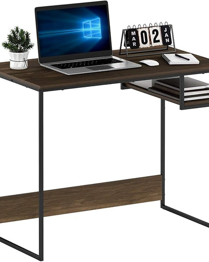 FURINNO Moretti Lifestyle Study Desk, 35 Inches, Columbia Walnut - LeafyLoom