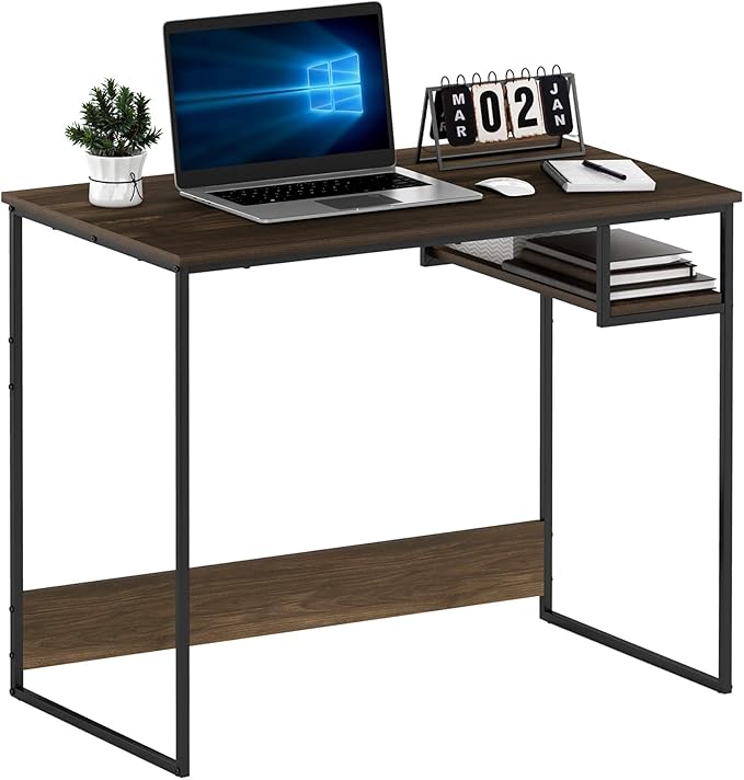 FURINNO Moretti Lifestyle Study Desk, 35 Inches, Columbia Walnut - LeafyLoom