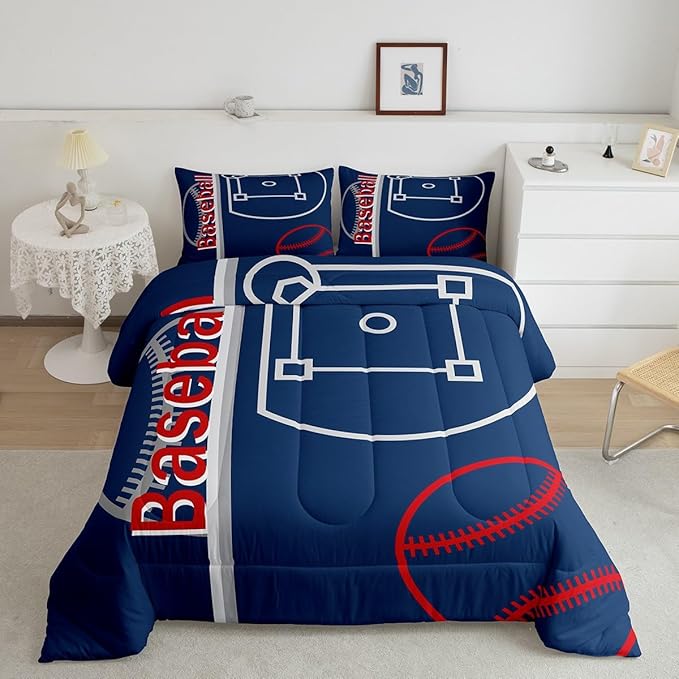 Feelyou Baseball Bedding Set Full Size Sports Game Comforter Set for Kids Boys Girls Decor Baseball Gaming Comforter Microfiber Ball Duvet Set Bedroom Quilt Set - LeafyLoom