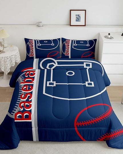 Feelyou Baseball Bedding Set Twin Size Sports Game Comforter Set for Kids Boys Girls Decor Baseball Gaming Comforter Microfiber Ball Duvet Set Bedroom Quilt Set - LeafyLoom