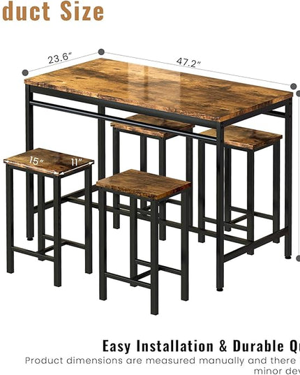 DKLGG Dinner Table Set for 4, Modern Kitchen Table and Chairs for 4 Wooden Top and Adjustable Metal Legs, Small Dining Room Table Set 5 Pieces Compact Design for Small Space - LeafyLoom