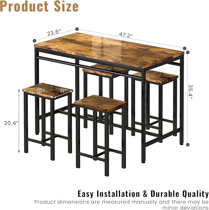 DKLGG Dinner Table Set for 4, Modern Kitchen Table and Chairs for 4 Wooden Top and Adjustable Metal Legs, Small Dining Room Table Set 5 Pieces Compact Design for Small Space - LeafyLoom