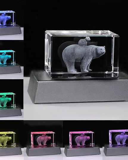 Qianwei Gifts for Mom from Daughter Son Kids, 3D Crystal Engrave Bear Statue Figurines Decor Mama Gifts, Birthday Gifts for Mom Unique - LeafyLoom