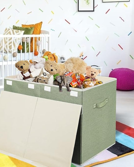 popoly Large Toy Box Chest with Lid, Collapsible Sturdy Toy Bin Storage Organizer Boxes Baskets for Kids, Boys, Girls, Nursery, Playroom, 25"x13" x16" - LeafyLoom