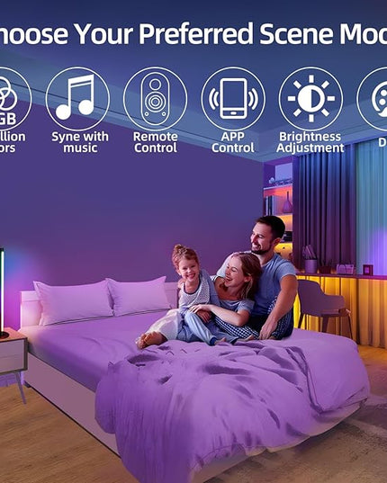 Corner Floor Lamp Smart RGB Color Changing Corner Lamp, Modern LED Bedside Lamps with Wi-Fi App Control, 64+ Scene, DIY Modes, Music Sync, Standing Lamp Suitable for Bedroom, Living Room - LeafyLoom