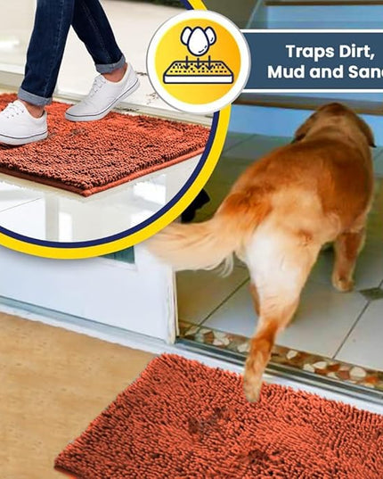 Muddy Mat® Shown on TV – Super Absorbent Microfiber Dog Door Mat for Muddy Paws, Non-Slip Washable Pet Rug, Quick Dry Chenille Entryway Carpet, Machine Washable Indoor Outdoor mat, Orange 28"x18" MuddyMat