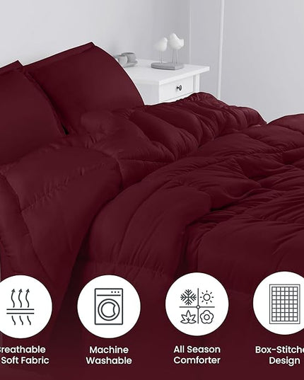 Utopia Bedding King Size Comforter Set with 2 Pillow Shams, Bedding Comforter Sets, Down Alternative Burgundy/Red Comforter, Soft and Comfortable, Machine Washable - LeafyLoom