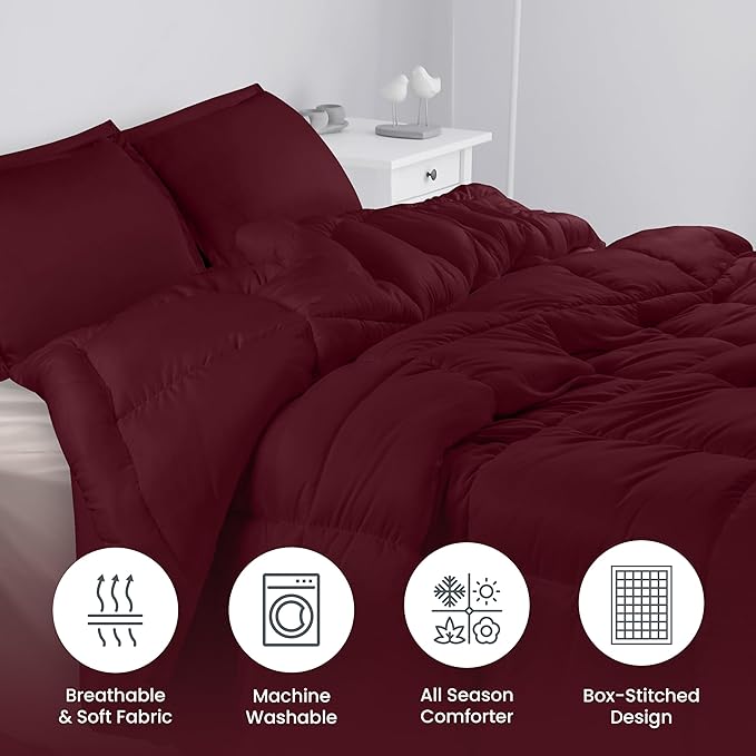 Utopia Bedding King Size Comforter Set with 2 Pillow Shams, Bedding Comforter Sets, Down Alternative Burgundy/Red Comforter, Soft and Comfortable, Machine Washable - LeafyLoom