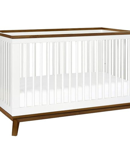 Babyletto Scoot 3-in-1 Convertible Crib with Toddler Bed Conversion Kit in White and Natural Walnut, Greenguard Gold Certified - LeafyLoom
