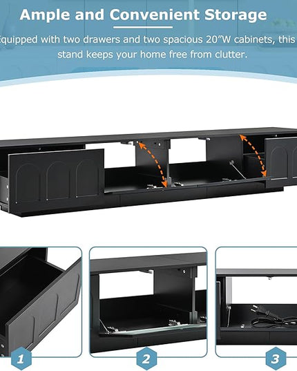 Merax TV Stand for Televisions Up to 95'', Functional Media Console with APP-Controlled Smart LED Light, Arched Cabinet Doors and Fluted Glass Doors, Entertainment Center, for Living Room, Black - LeafyLoom