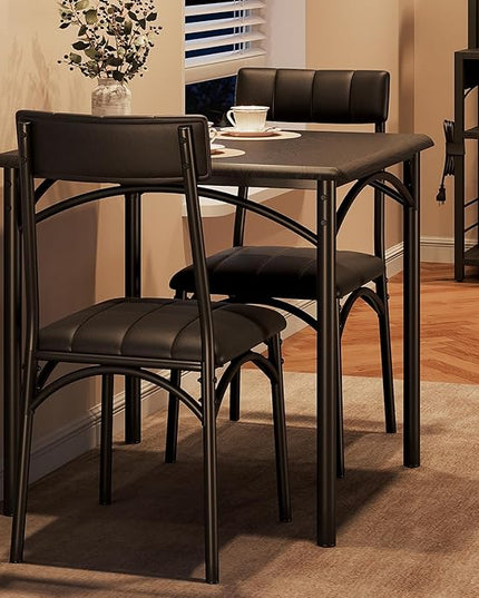 IDEALHOUSE Kitchen Table and Chairs for 2, Dining Table Set for 2 with Upholstered Chairs, 3 Piece Square Kitchen Table Set, Dining Room Table Set for Small Space, Apartment, Rustic Black - LeafyLoom