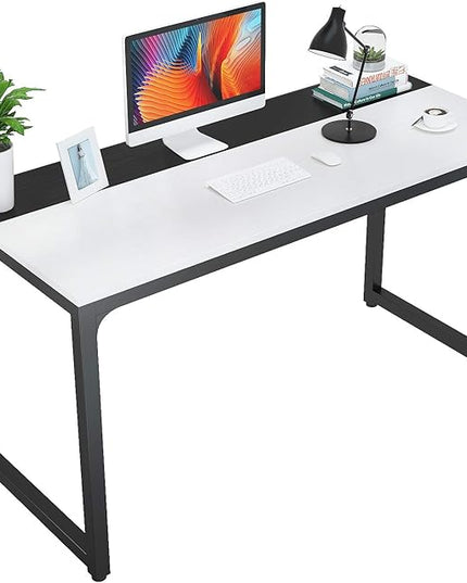Foxemart 47 Inch Computer Table Sturdy Office Desk, Modern PC Laptop 47” Writing Study Gaming Desk for Home Office Workstation, White and Black - LeafyLoom