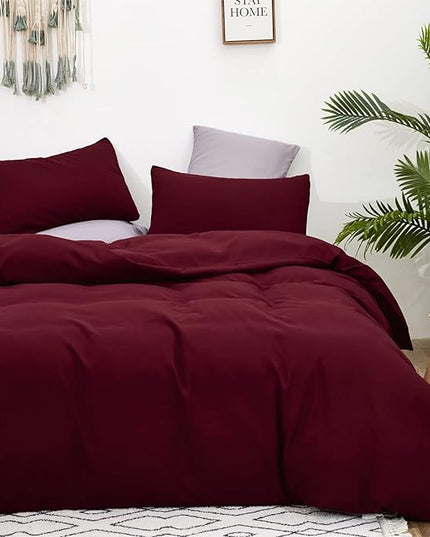 Burgundy Comforter Full Size Dark Red Bedding Set Soft Pure Burgundy Comforter Set Durable Burgundy 3 PCs Bed Set 1 Comforter with 2 Pillowcases - LeafyLoom