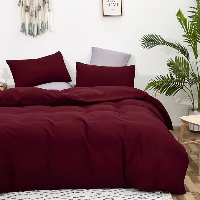 Burgundy Comforter Full Size Dark Red Bedding Set Soft Pure Burgundy Comforter Set Durable Burgundy 3 PCs Bed Set 1 Comforter with 2 Pillowcases - LeafyLoom