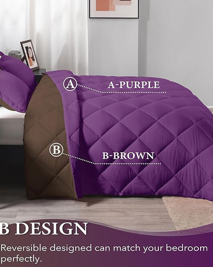 downluxe King Size Comforter Set - Purple and Brown King Comforter, Soft Bedding Comforter Sets for All Seasons, King Comforter Set - 3 Pieces - 1 Comforter (104"x92") and 2 Pillow Shams(20"x36") - LeafyLoom