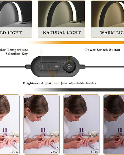 Half Moon Light for Nail Desk Foldable 3000-6500k Lash Light Nail Tech Lamp for Desk with Phone Holder for lash Extension Led Light for Nails tech Stepless Dimming (Black, 23in) - LeafyLoom