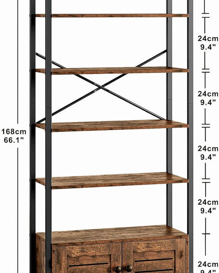 IRONCK Bookshelf and Bookcase with 2 Doors and 5 Shelves, 27.6" W Standing Storage Cabinet for Living Room, Home Office, Bedroom, Washroom, Vintage Brown - LeafyLoom