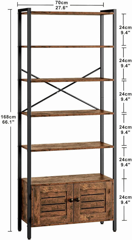 IRONCK Bookshelf and Bookcase with 2 Doors and 5 Shelves, 27.6" W Standing Storage Cabinet for Living Room, Home Office, Bedroom, Washroom, Vintage Brown - LeafyLoom