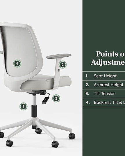 Branch Daily Chair - Vegan Leather Office Chair with Swivel, Lumbar Rest, and Adjustable Armrests - Comfortable Seating for Improved Posture and Productivity - Limestone - LeafyLoom