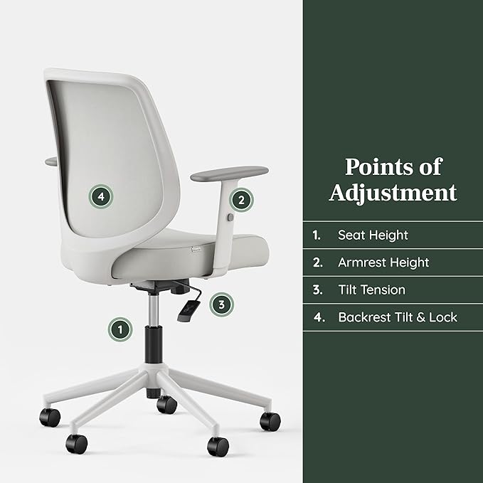 Branch Daily Chair - Vegan Leather Office Chair with Swivel, Lumbar Rest, and Adjustable Armrests - Comfortable Seating for Improved Posture and Productivity - Limestone - LeafyLoom