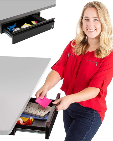 Stand Steady Attachable Under Desk Drawer | Pull-Out Storage Organizer with Smooth Sliding Tracks | Spacious Storage Drawer Easily Mounts to Desks and Workstations (Black / 17.5 x 11.5) - LeafyLoom