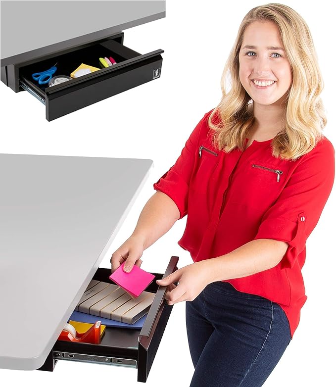 Stand Steady Attachable Under Desk Drawer | Pull-Out Storage Organizer with Smooth Sliding Tracks | Spacious Storage Drawer Easily Mounts to Desks and Workstations (Black / 17.5 x 11.5) - LeafyLoom