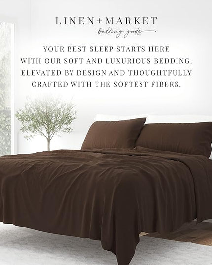 Linen Market Bed Sheets for Cal King Size Bed (Chocolate) - Sleep Better Than Ever with These Soft and Cooling California King Sheets - Deep Pocket Fits 16" Thick Beds - 4 Piece Cal King Sheet Set - LeafyLoom