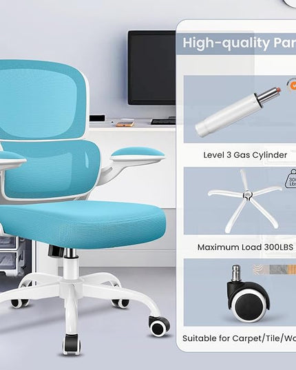 Office Chair, Ergonomic Desk Chair with Lumbar Support and Adjustable Armrests, Comfy Desk Chair Breathable Mesh Mid Back Computer Chair, Reclining Office Chair for Home Office - Blue - LeafyLoom