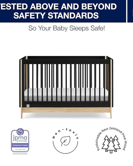 babyGap by Delta Children Tate 4-in-1 Convertible Crib TrueSleep Crib and Toddler Mattress (Bundle), Ebony/Natural - LeafyLoom