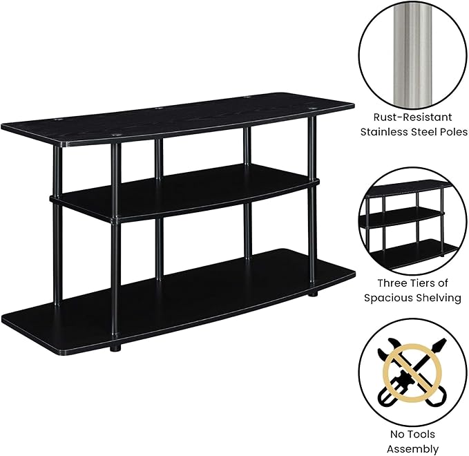 Convenience Concepts Designs2Go 3-Tier Wide TV Stand, 42", Black/Black - LeafyLoom