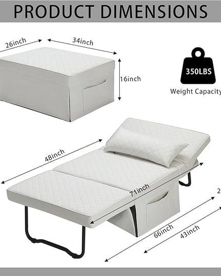 Sofa Bed, 4 in 1 Multi-Function Folding Ottoman Breathable Linen Couch Bed with Adjustable Backrest Modern Convertible Chair for Living Room Apartment Office,Squared-Linen White - LeafyLoom