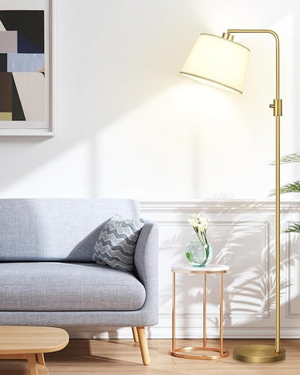 【Upgraded】 Dimmable Floor Lamp, 1000 Lumens LED Edison Bulb Included, Arc Floor Lamps for Living Room Modern Standing Lamp with Shade, Tall Lamps for Living Room Bedroom Office Dining Room - Gold - LeafyLoom