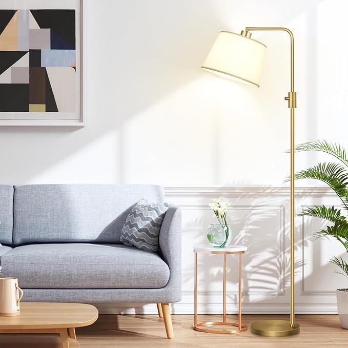【Upgraded】 Dimmable Floor Lamp, 1000 Lumens LED Edison Bulb Included, Arc Floor Lamps for Living Room Modern Standing Lamp with Shade, Tall Lamps for Living Room Bedroom Office Dining Room - Gold - LeafyLoom