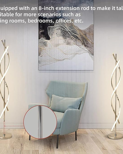 LED Modern Floor Lamp for Living Room, 40W 3 Colors Stepless Dimmable and Color-Changing Bright Floor Standing Lamp,60" Unique Spiral Floor Tall Lamp for Bedroom Office with Remote,Chrome - LeafyLoom