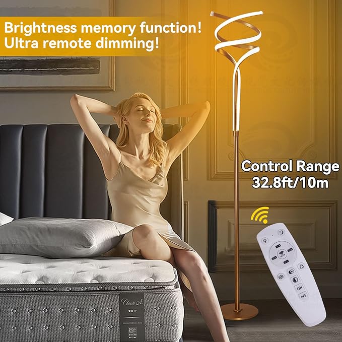 Floor Lamp,LED Modern Floor Lamps for Living Room,2500LM/40W-3-Color/Endless Dimmable Remote Control Standing Lamp,63" Bright Gold Spiral Floor Lamp for Living Room Bedroom Office. - LeafyLoom