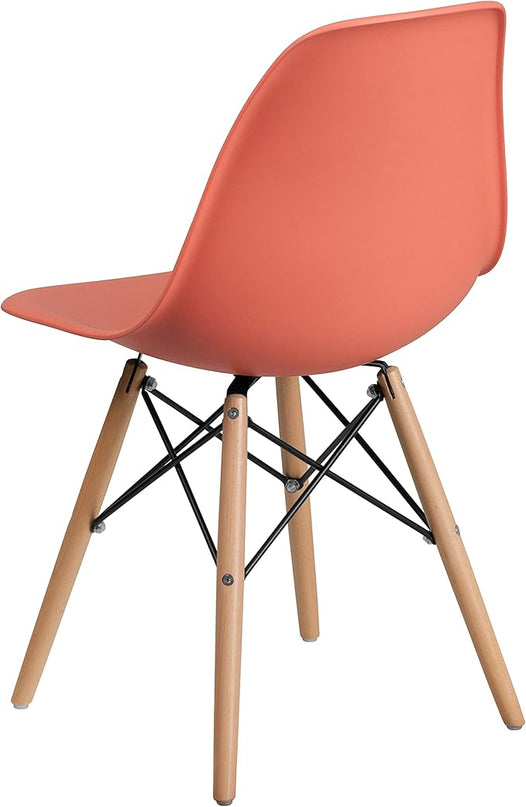 Flash Furniture 2 Pk. Elon Series Peach Plastic Chair with Wooden Legs - LeafyLoom