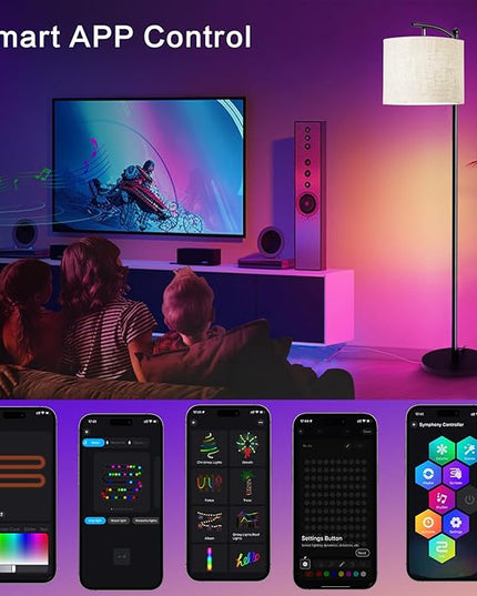 Led Floor Lamps for Living Room: Tall Standing Lamp for Bedroom - Dimmable Smart APP Control - RGB Corner Light with Modern Lampshade - LeafyLoom