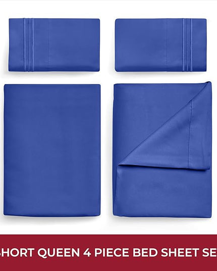 Mellanni RV Short Queen Sheets - 4 PC Iconic Collection Bedding Sheets & Pillowcases - Hotel Luxury, Extra Soft, Cooling Bed Sheets - Deep Pocket up to 10 inch (RV/Short Queen, Royal Blue) - LeafyLoom