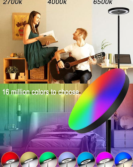 Ovesnty Floor Lamp, Double Sided Lighting LED Modern Floor Lamps, Color Changing & Dimmable Tall Standing Light with Remote Smart App Bright Corner Floor Lamp for Living Room Bedroom Office - LeafyLoom