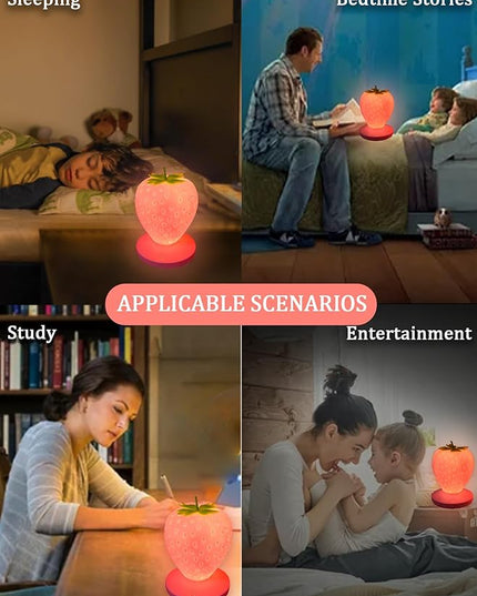 Strawberry Night Light,Cute Silicone Strawberry Lights Kawaii Room Decor,USB Rechargeable Bedside Lamp 3 Gear Touch Lighting,Cute Strawberry Gifts for Baby,Children, Toddlers,Teen Girls - LeafyLoom