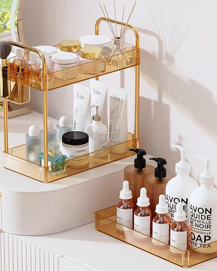SPACEKEEPER 3 Tier Utility Storage Cart Rolling Bathroom Organizer, Transparency Mobile Shelving Unit Clear Rolling Utility Cart Multifunction, Amber - LeafyLoom