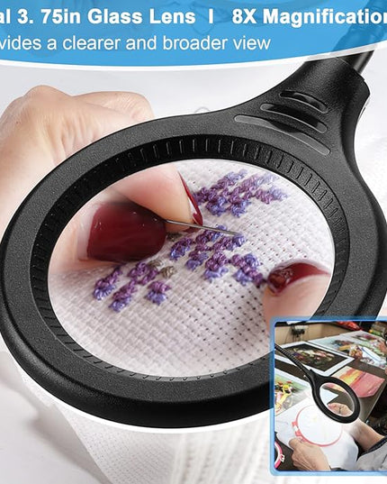 26" Gooseneck Magnifying Lamp with Clamp, 5 Color Modes Stepless Dimmable LED Desk Light with Magnifying Glass, 8X Real Glass Lighted Magnifier Hands Free for Painting Close Work Craft Hobby - LeafyLoom