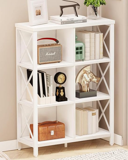 FATORRI 6 Cube Storage Organizer Shelf, Wood and Metal Cubby Bookcase, Modern Cube Bookshelf (White Oak) - LeafyLoom